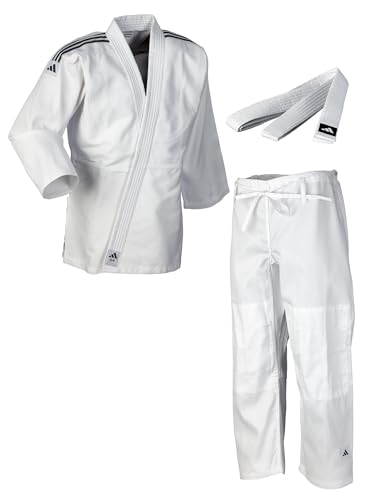 adidas Judoanzug J350 | Judo-GI für Kinder und Erwachsene | Für Training und Wettkampf | Stoffgewicht 350g/qm | Anzug Weiß, 180 cm, Schulterstreifen Schwarz