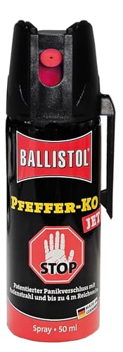 BALLISTOL 24430 Pfeffer-KO Jet 50ml Spray – Verteidigungsspray gegen Tiere – Abwehrspray 5m Sprühweite - Panikverschluss