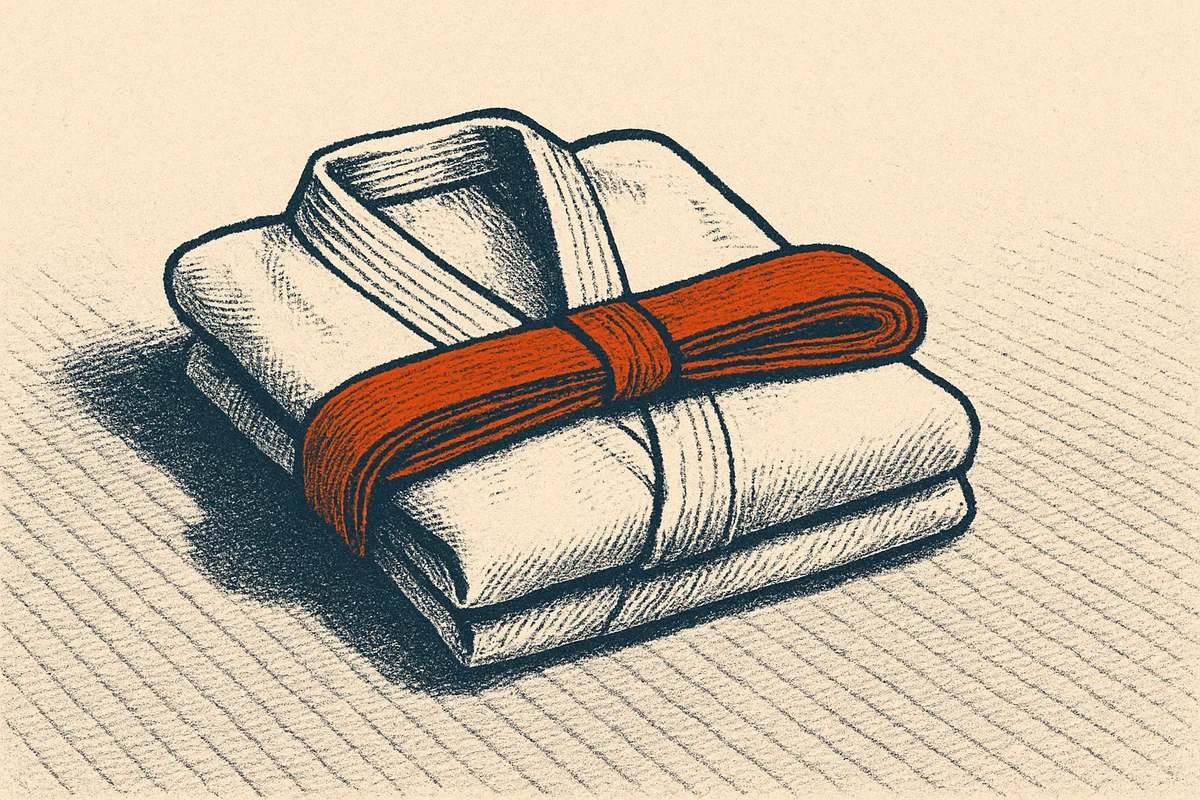 Weißer Judogi mit blauem Gürtel auf neutralem Hintergrund